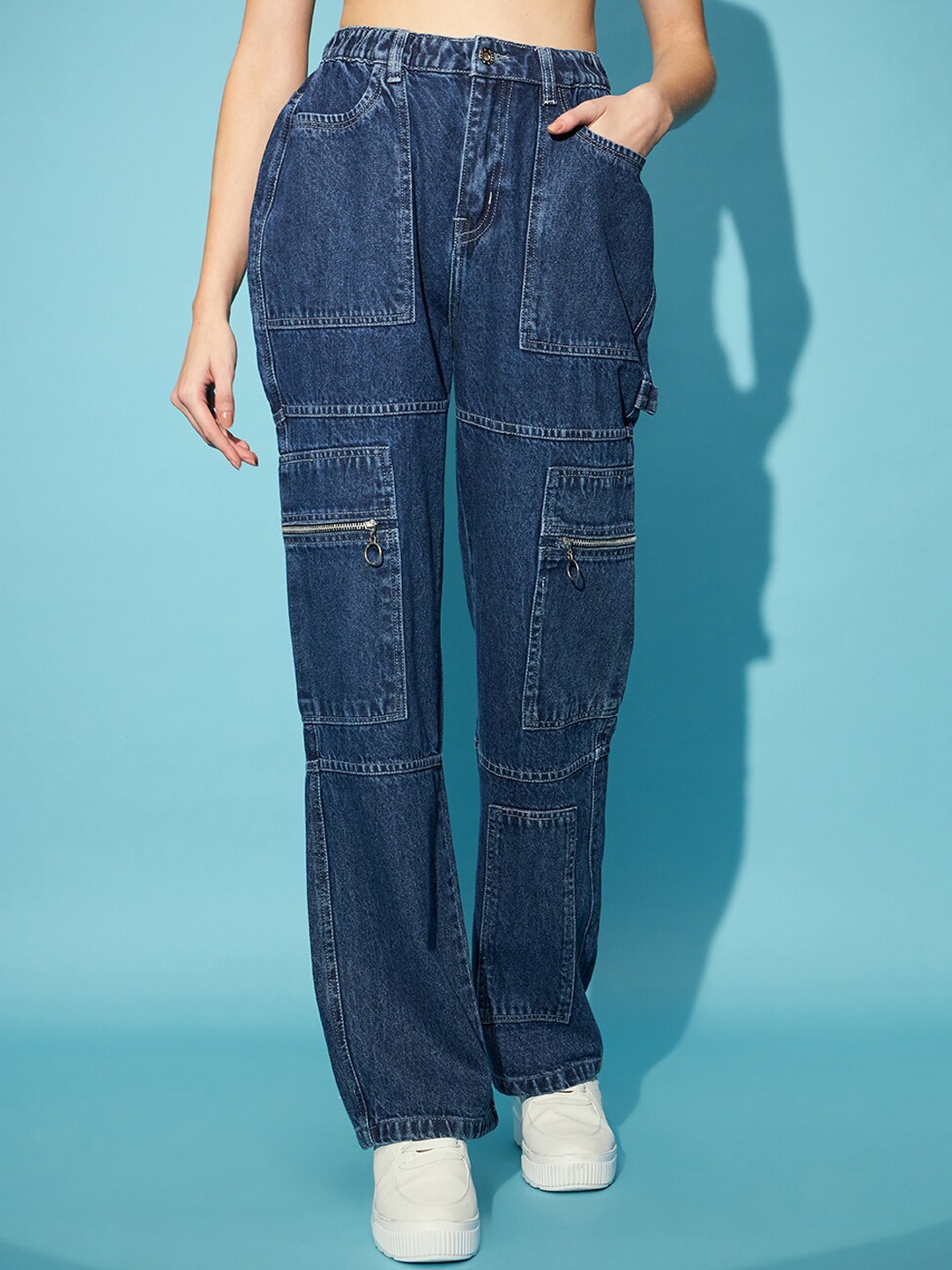 

STREET 9 Women Blue Wide Leg High-Rise Clean Look Pure Cotton Jeans