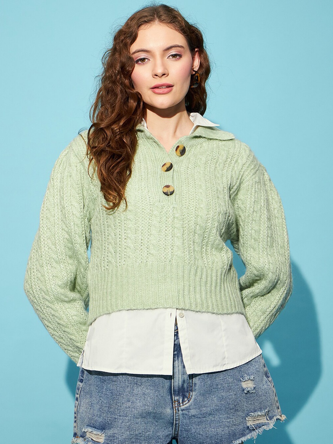 

STREET 9 Ribbed Acrylic Crop Pullover, Green