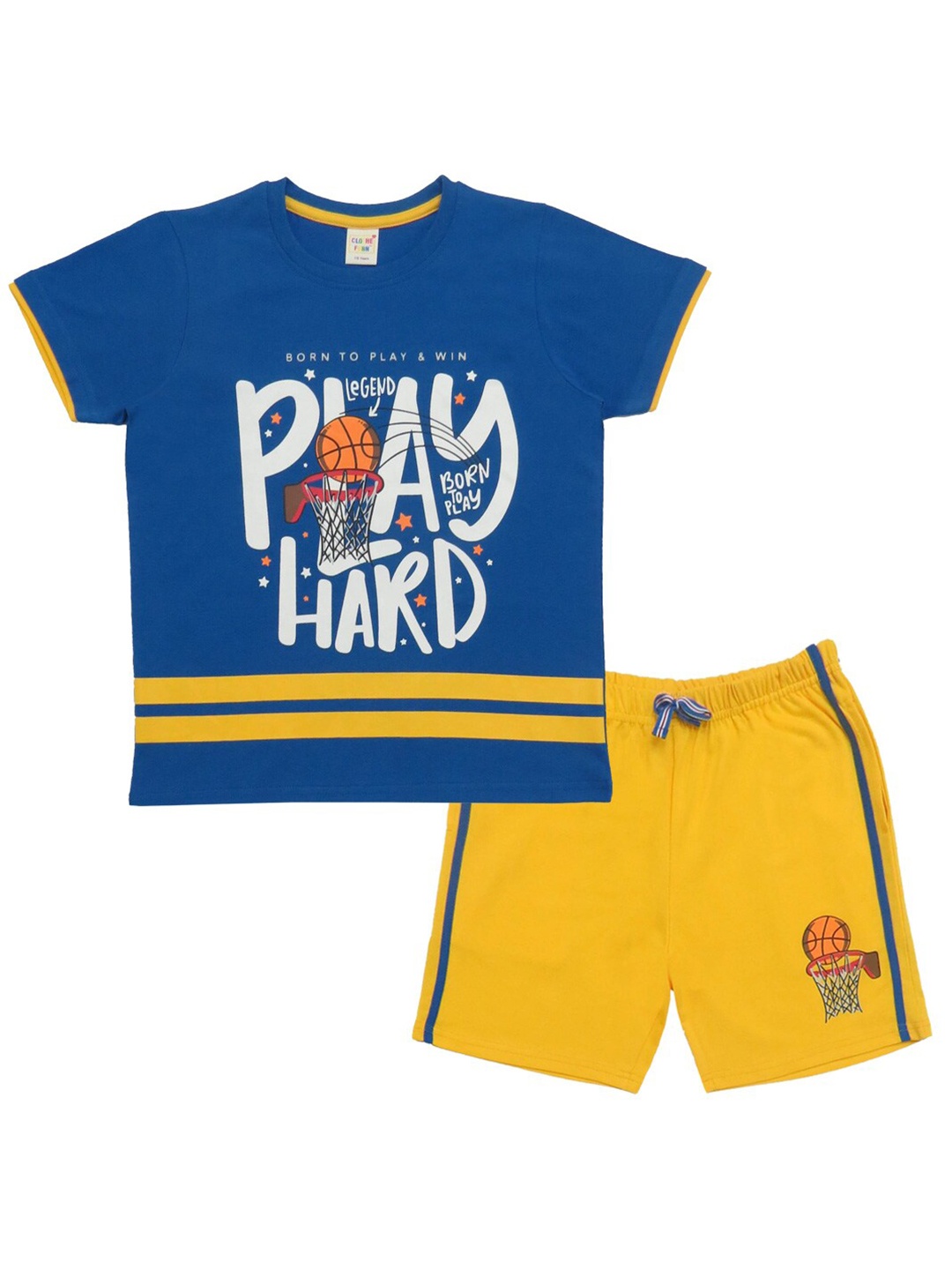 

Clothe Funn Boys Printed Pure Cotton T-shirt With Shorts, Blue