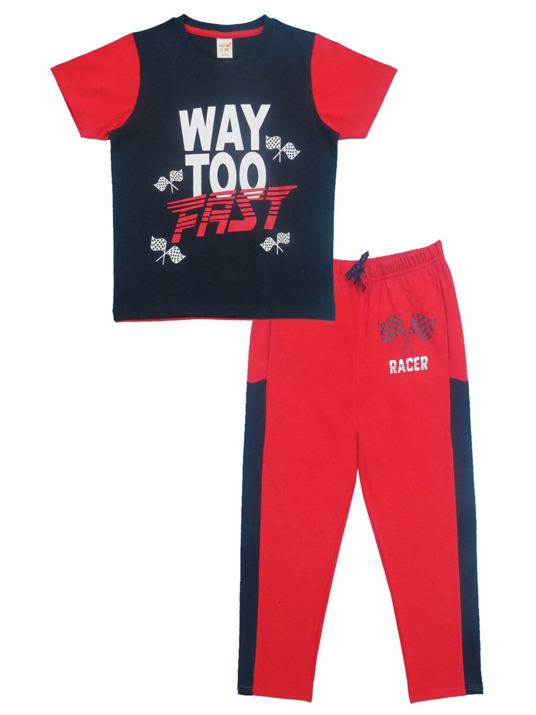 

Clothe Funn Boys Typography Printed Pure Cotton T-shirt With Pyjamas, Navy blue