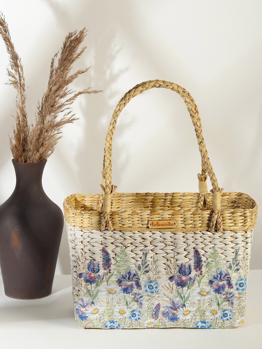 

HABERE INDIA Textured Shopper Jute Oversized Handheld Bag, White