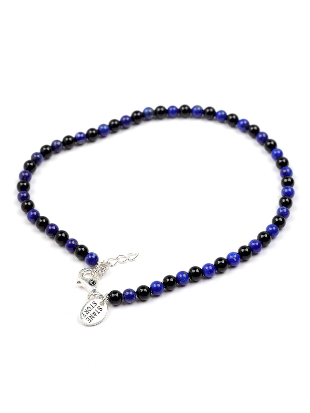 

Stone Story By Shruti Sterling Silver Onyx Stones Beaded Anklet