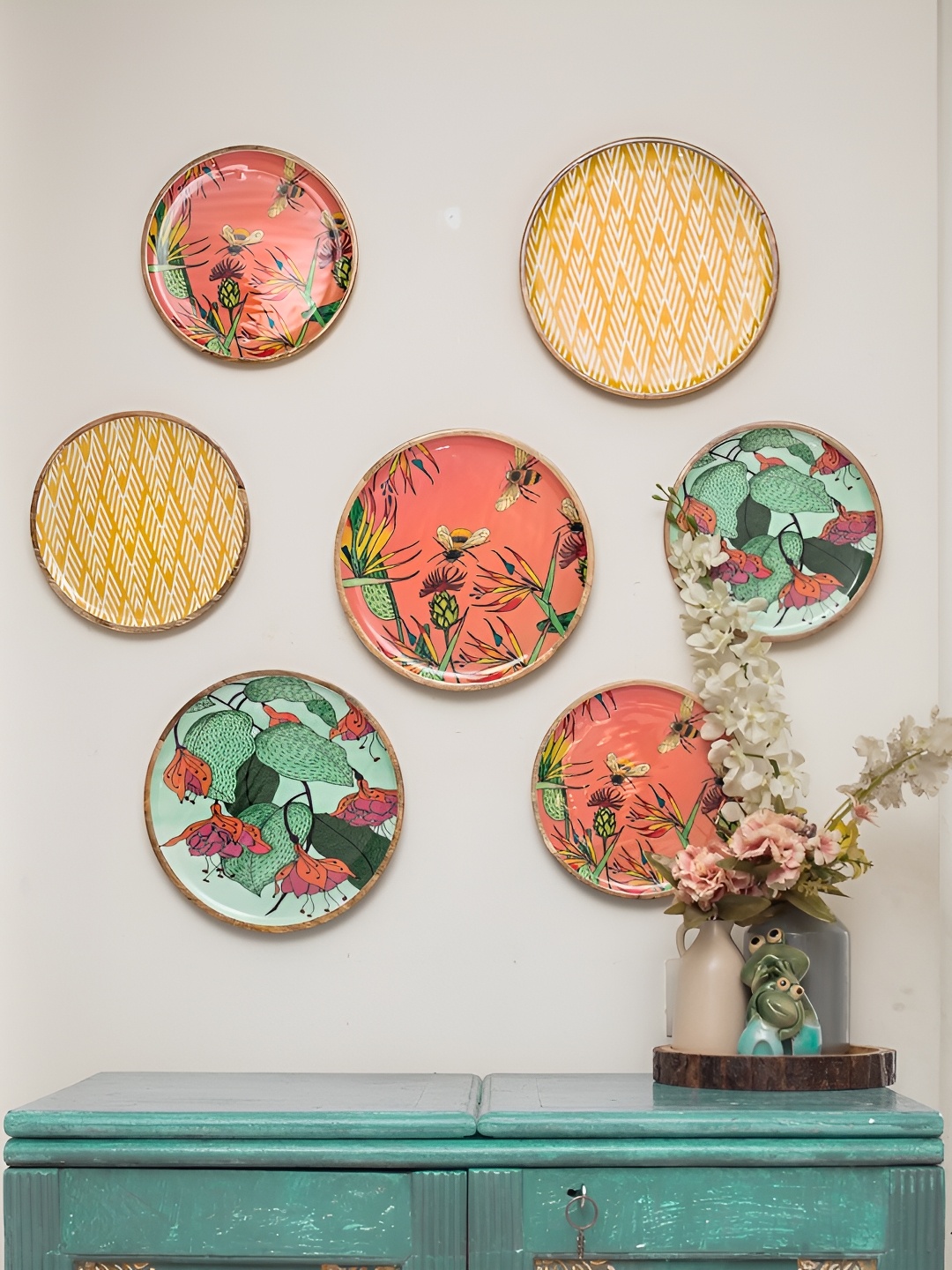 

Manor House Orange Green Paradise Wooden Wall Plate Decor, Peach