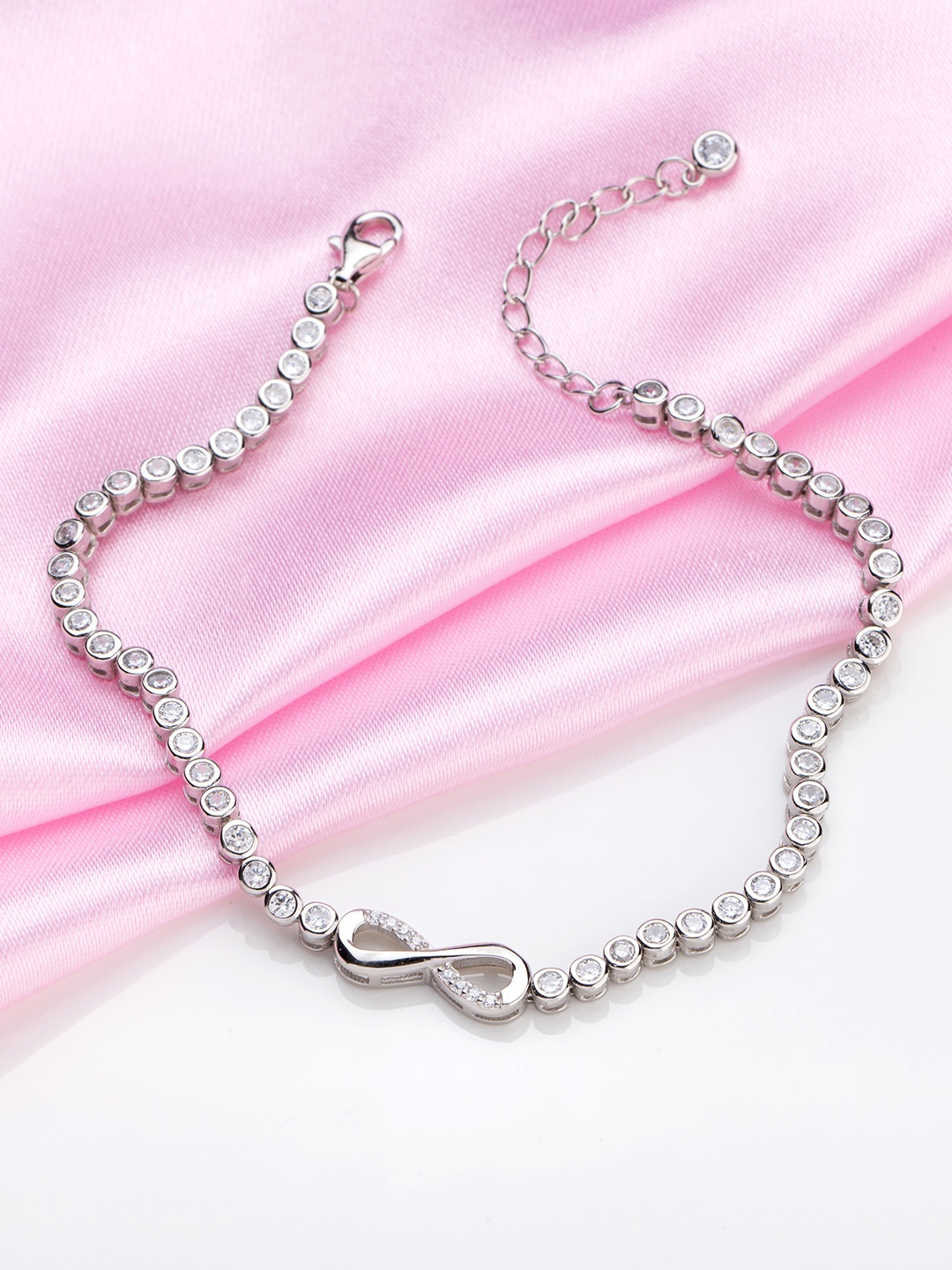 

Zavya Women 925 Sterling Silver CZ-Studded Rhodium-Plated Charm Bracelet