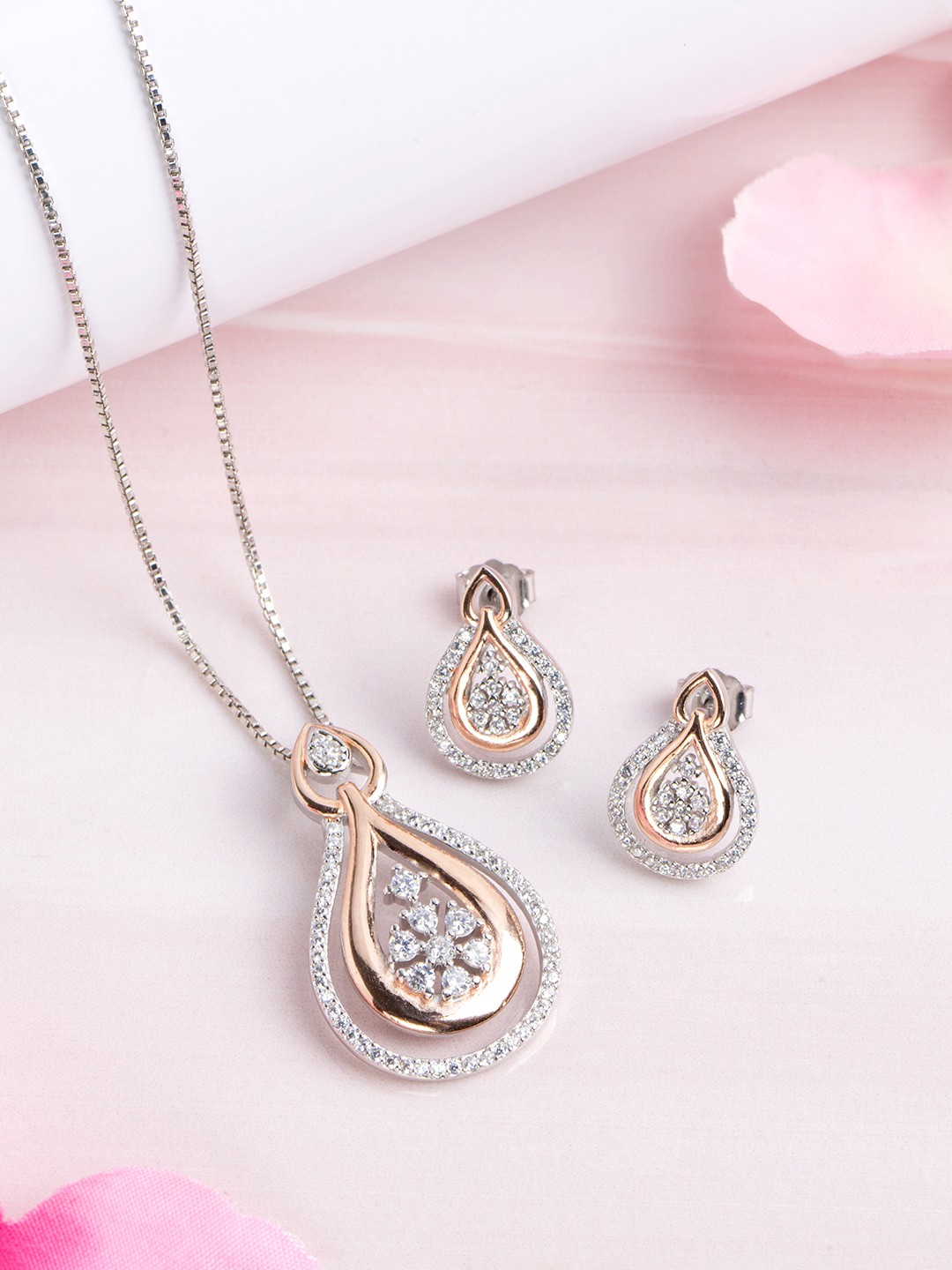 

Zavya 925 Pure Sterling Silver Rhodium-Plated CZ Jewellery Set, Multi