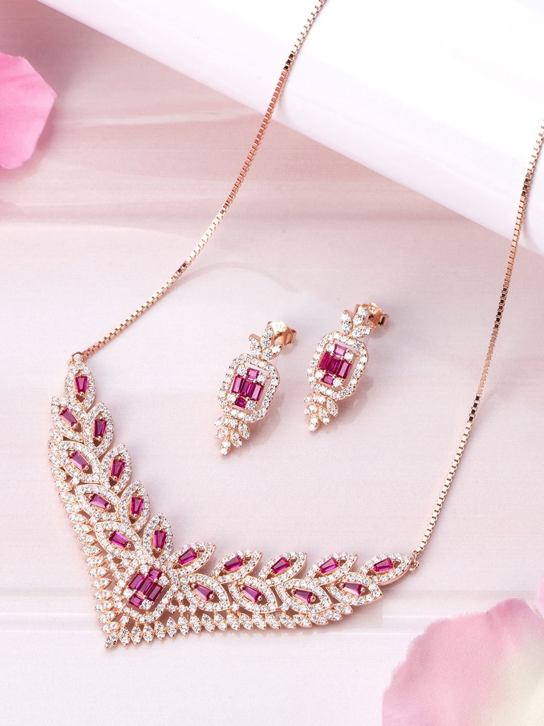 

Zavya 925 Pure Sterling Silver Rose Gold-Plated CZ Jewellery Set