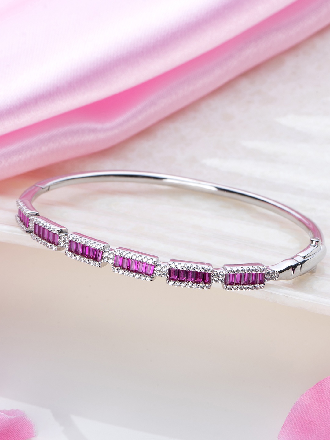 

Zavya Women 925 Sterling Silver CZ-Studded Rhodium-Plated Cuff Bracelet