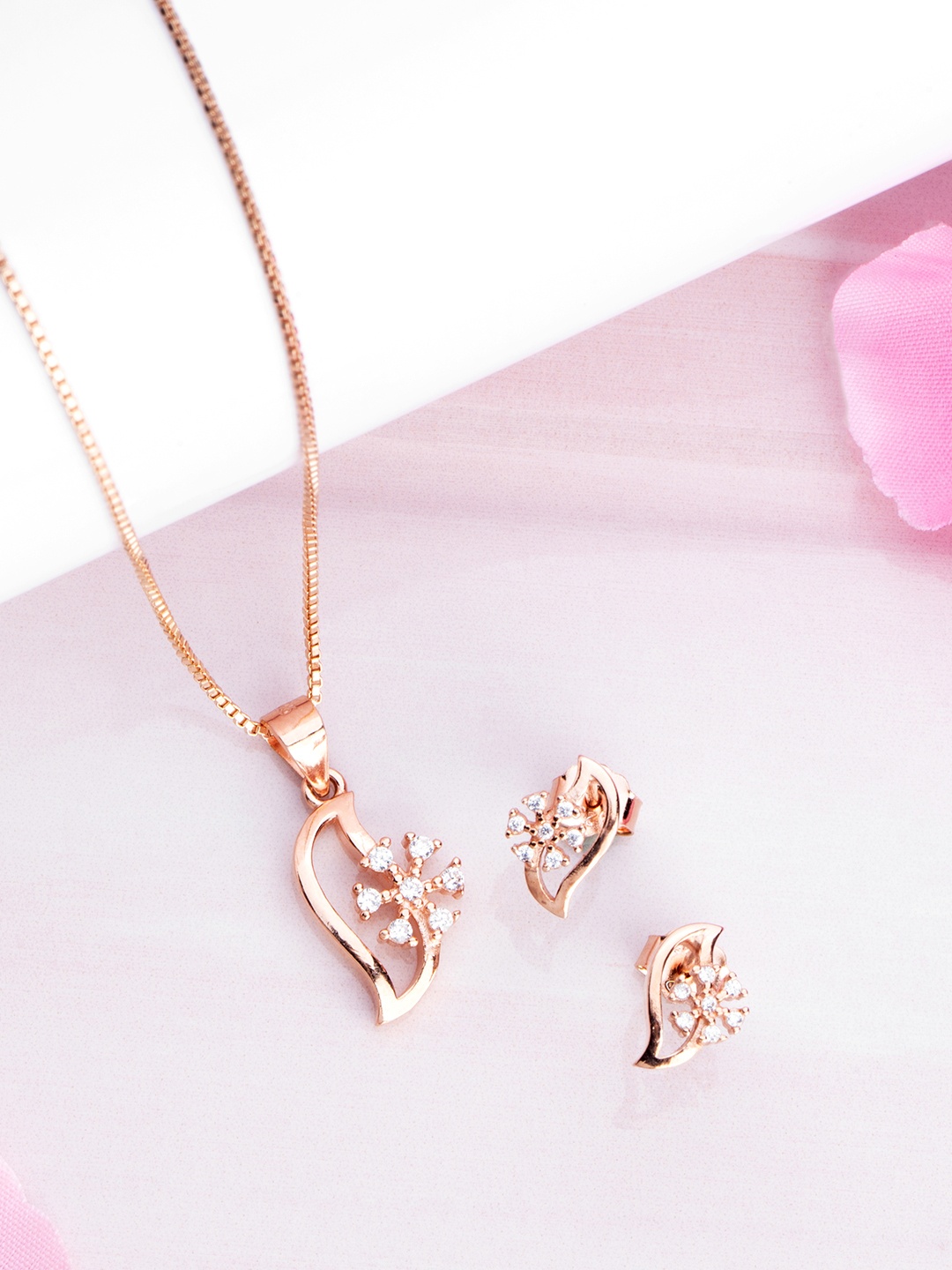 

Zavya 925 Pure Sterling Silver Rose Gold-Plated CZ Jewellery Set
