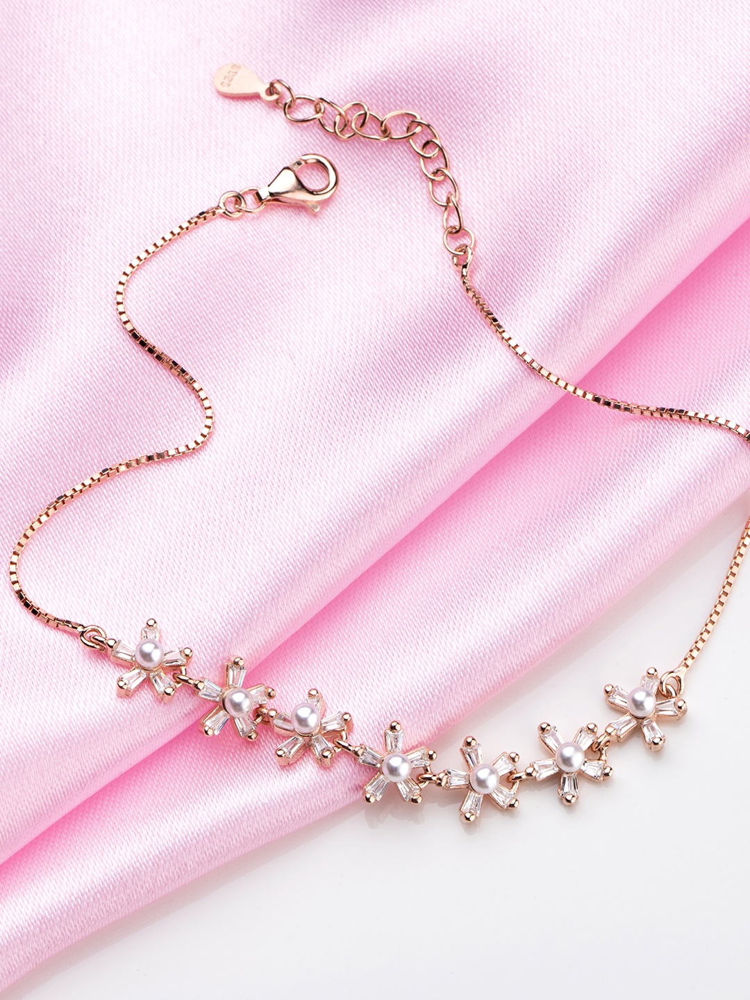 

Zavya Women 925 Sterling Silver Pearls-Studded Rose Gold-Plated Charm Bracelet