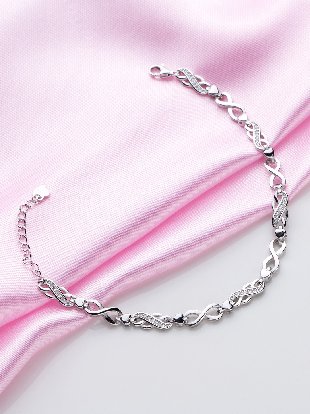 

Zavya Women 925 Sterling Silver CZ-Studded Rhodium-Plated Link Bracelet
