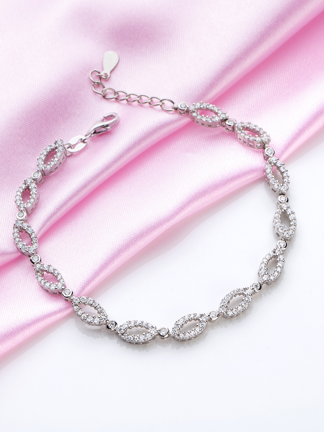 

Zavya Women 925 Sterling Silver CZ-Studded Rhodium-Plated Charm Bracelet