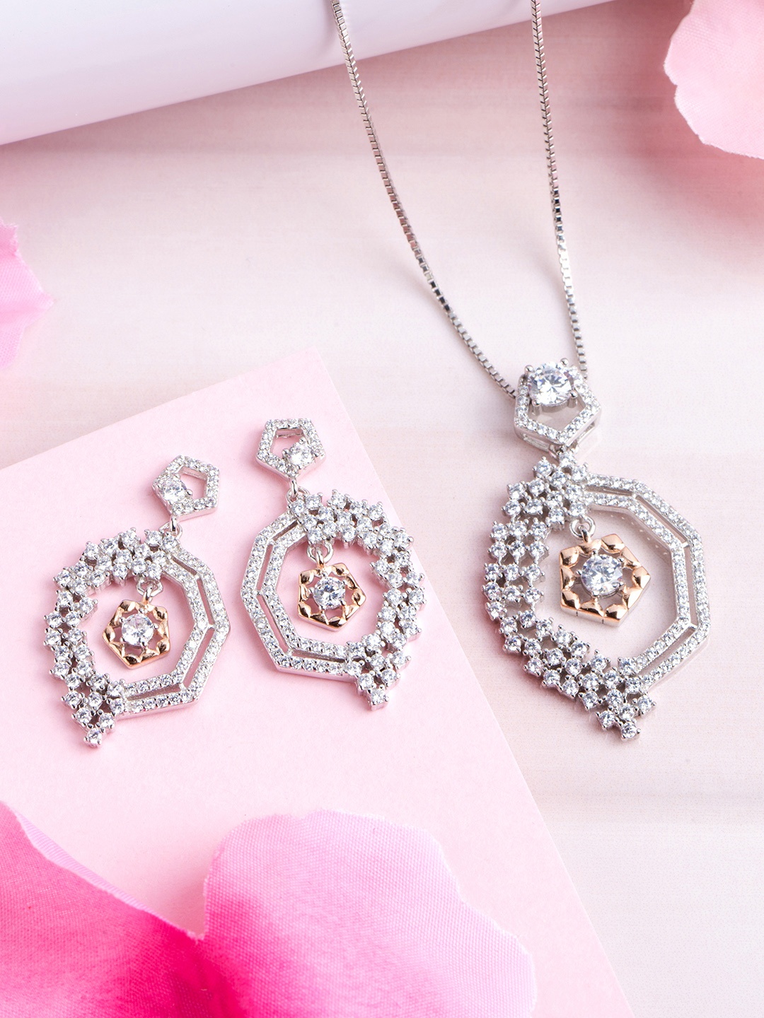

Zavya 925 Pure Sterling Silver Rhodium-Plated CZ Jewellery Set, Multi