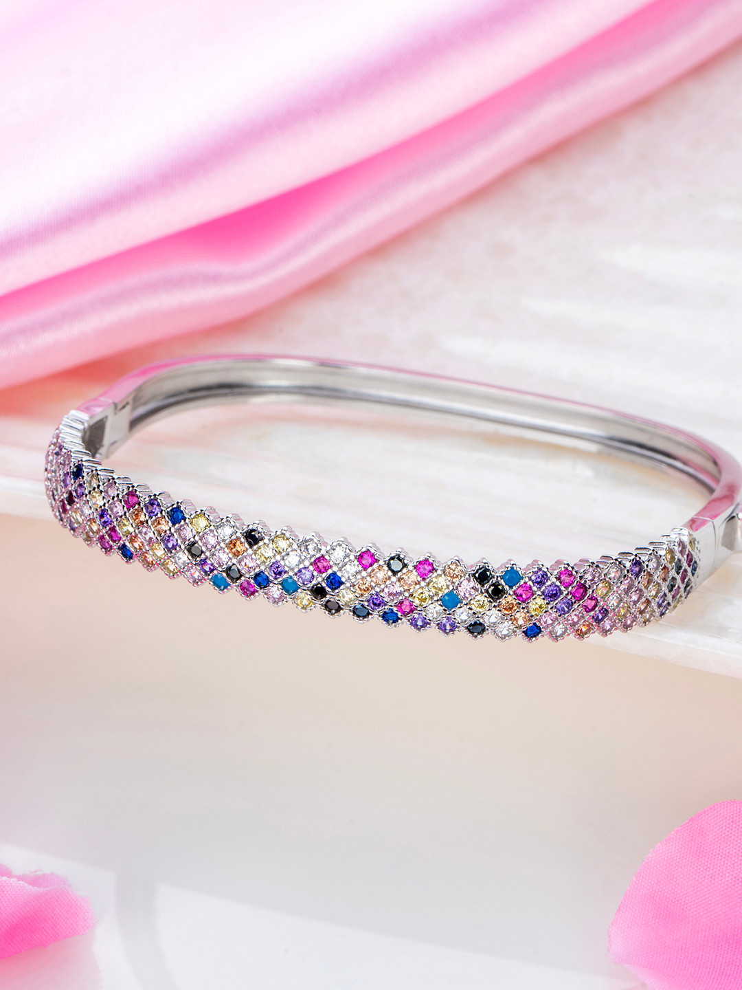 

Zavya Women 925 Sterling Silver CZ-Studded Rhodium-Plated Cuff Bracelet