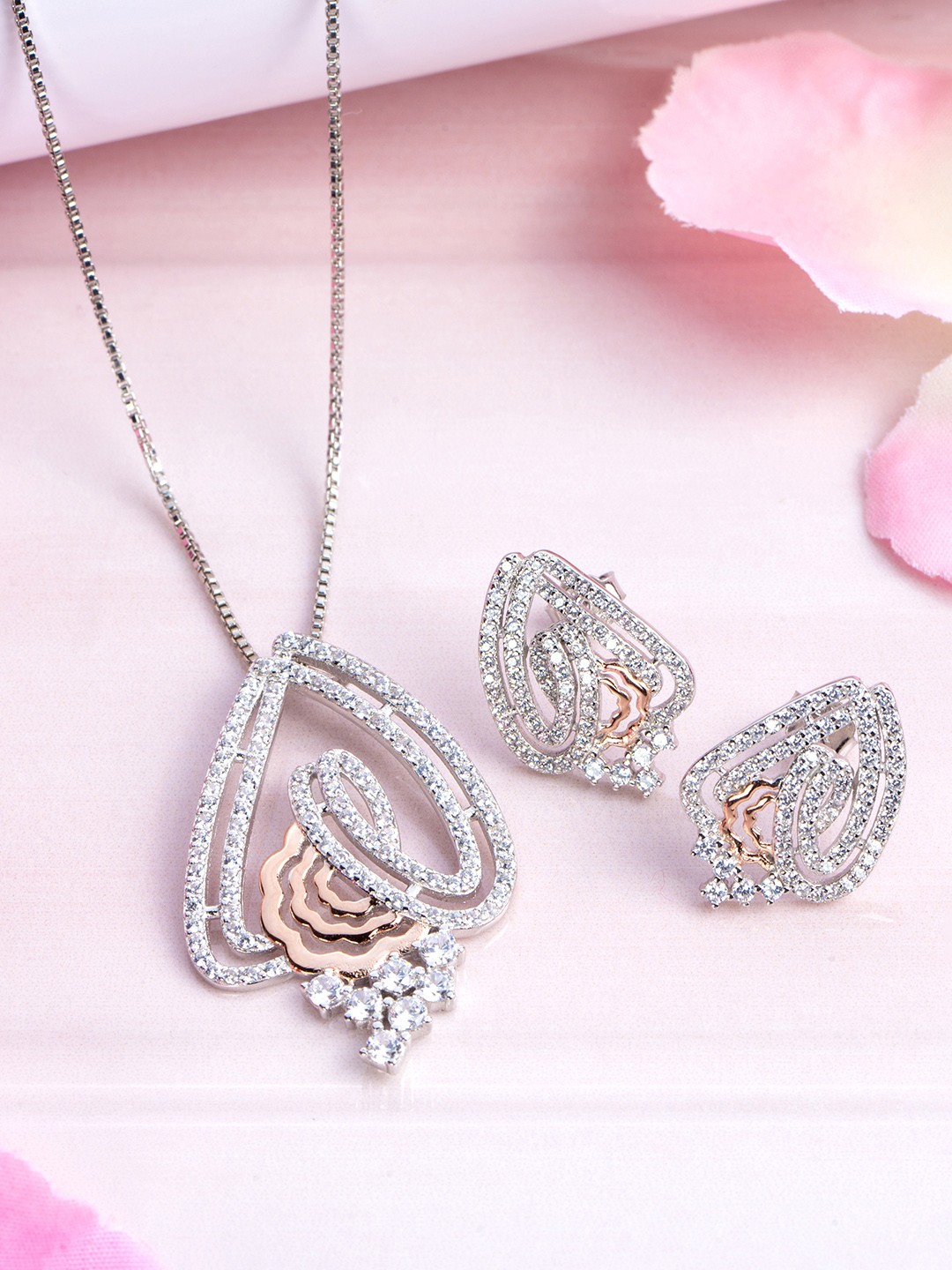 

Zavya 925 Pure Sterling Silver Rhodium-Plated CZ Jewellery Set, Multi