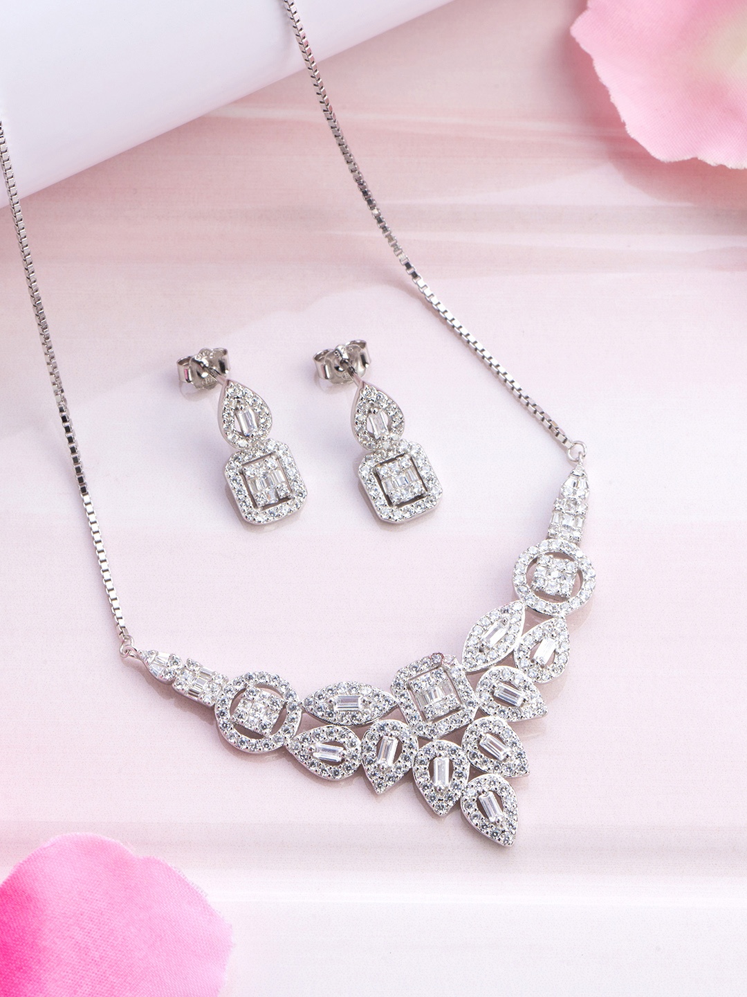 

Zavya 925 Pure Sterling Silver Rhodium-Plated CZ Jewellery Set