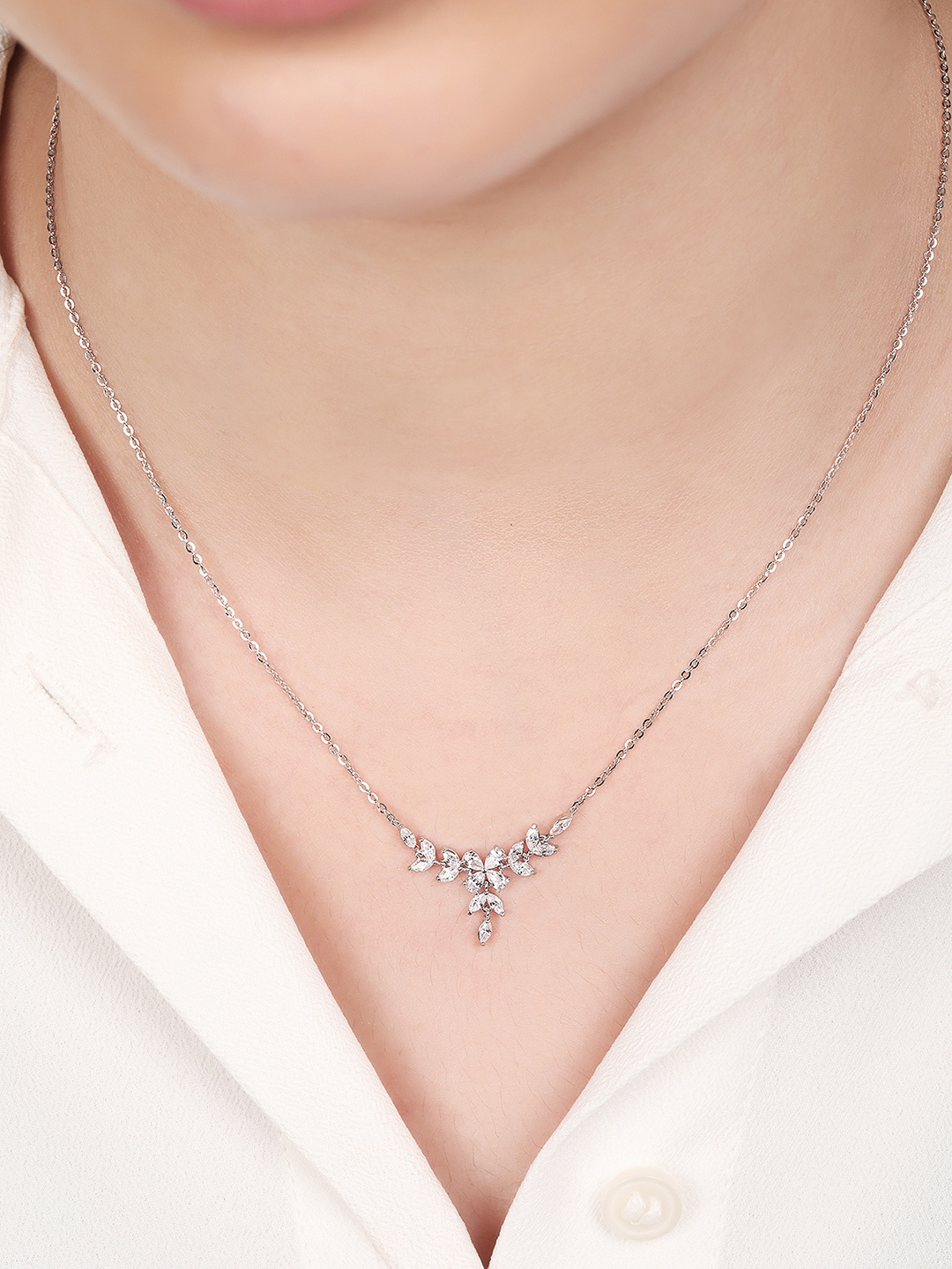 

Zavya 925 Sterling Silver Rhodium-Plated CZ Necklace