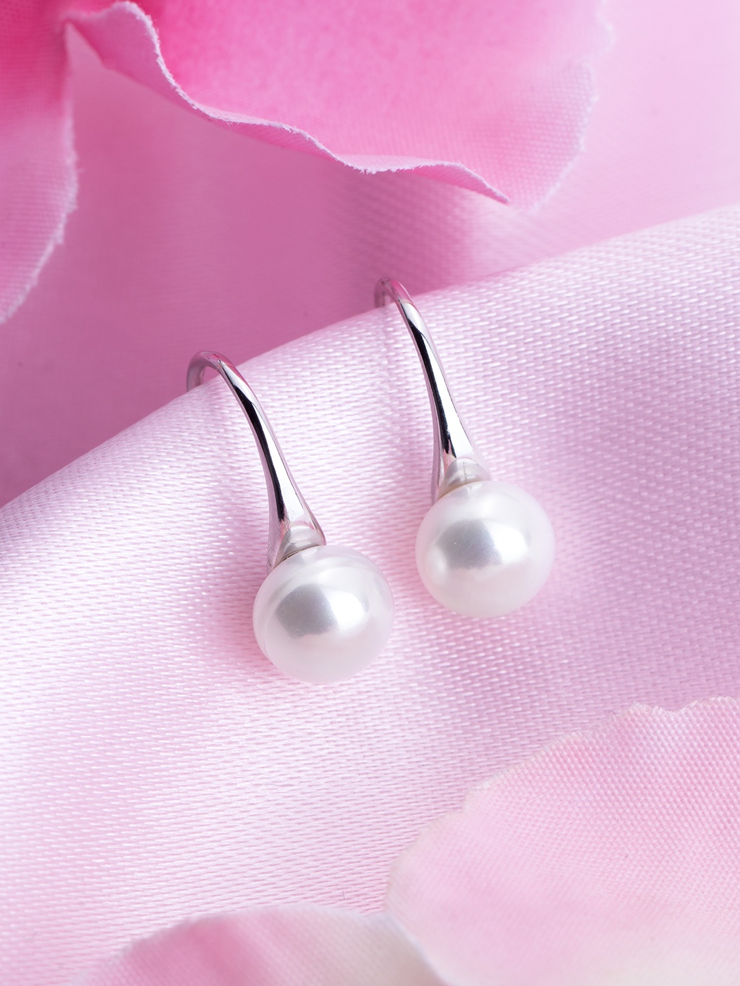 

Zavya 925 Pure Sterling Silver Rhodium-Plated Pearls-Studded Teardrop Shaped Drop Earrings
