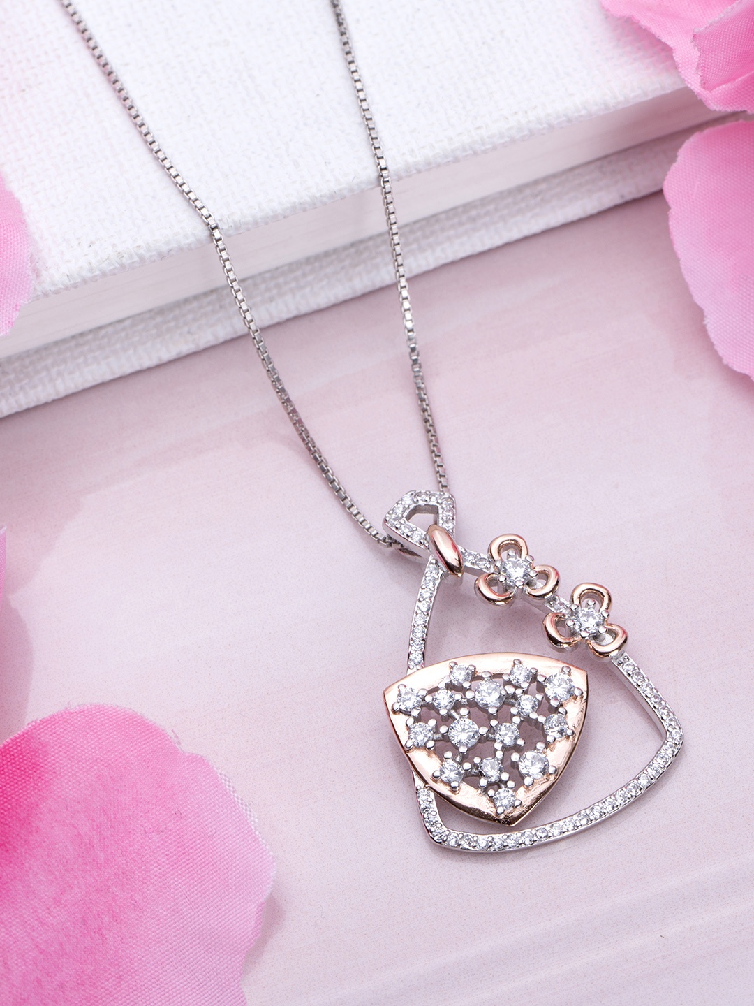 

Zavya 925 Pure Sterling Silver Rhodium-Plated Contemporary CZ Pendant with Chain, Multi