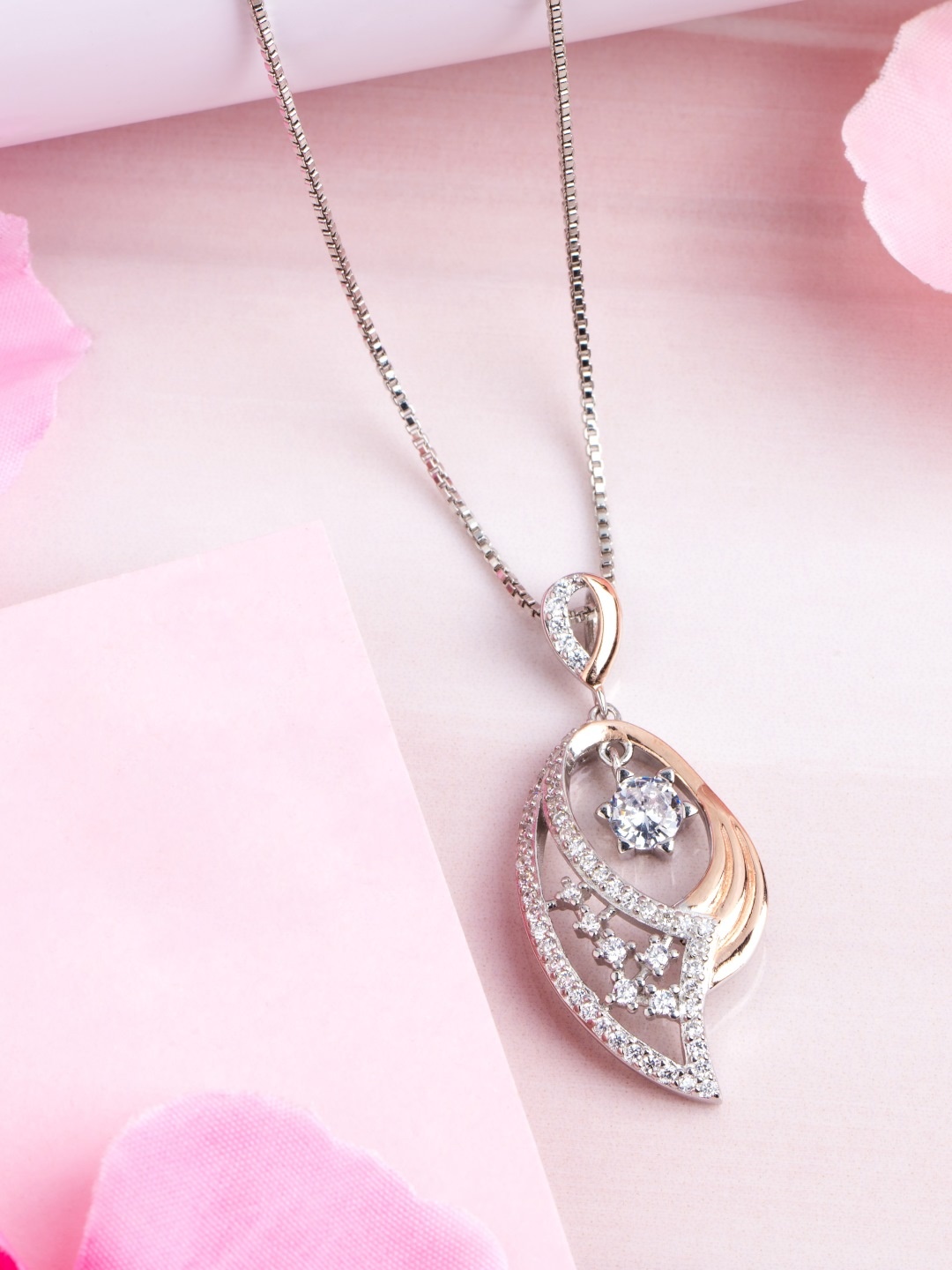 

Zavya 925 Pure Sterling Silver Rhodium-Plated CZ-Studded Pendant with Chain, Multi