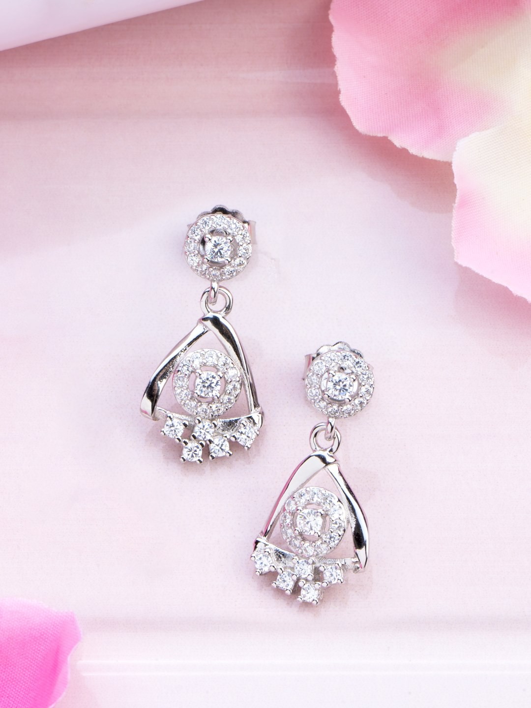 

Zavya Rhodium-Plated CZ Studded Contemporary Drop Earrings, Silver