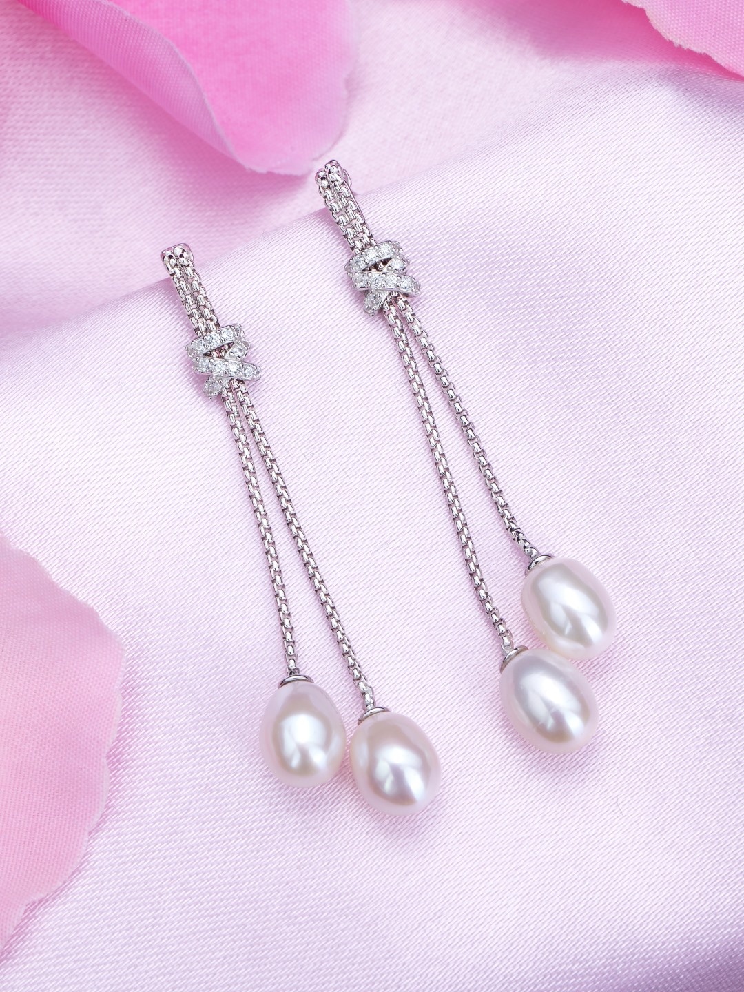 

Zavya 925 Pure Sterling Silver Rhodium-Plated Pearl Contemporary Drop Earrings