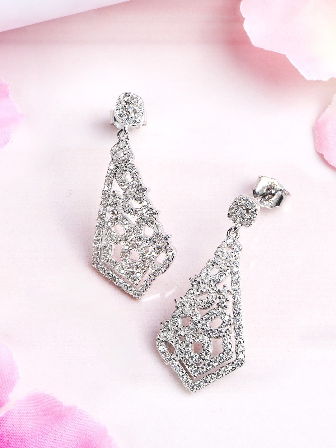 

Zavya 925 Pure Sterling Silver Rhodium-Plated CZ Geometric Drop Earrings