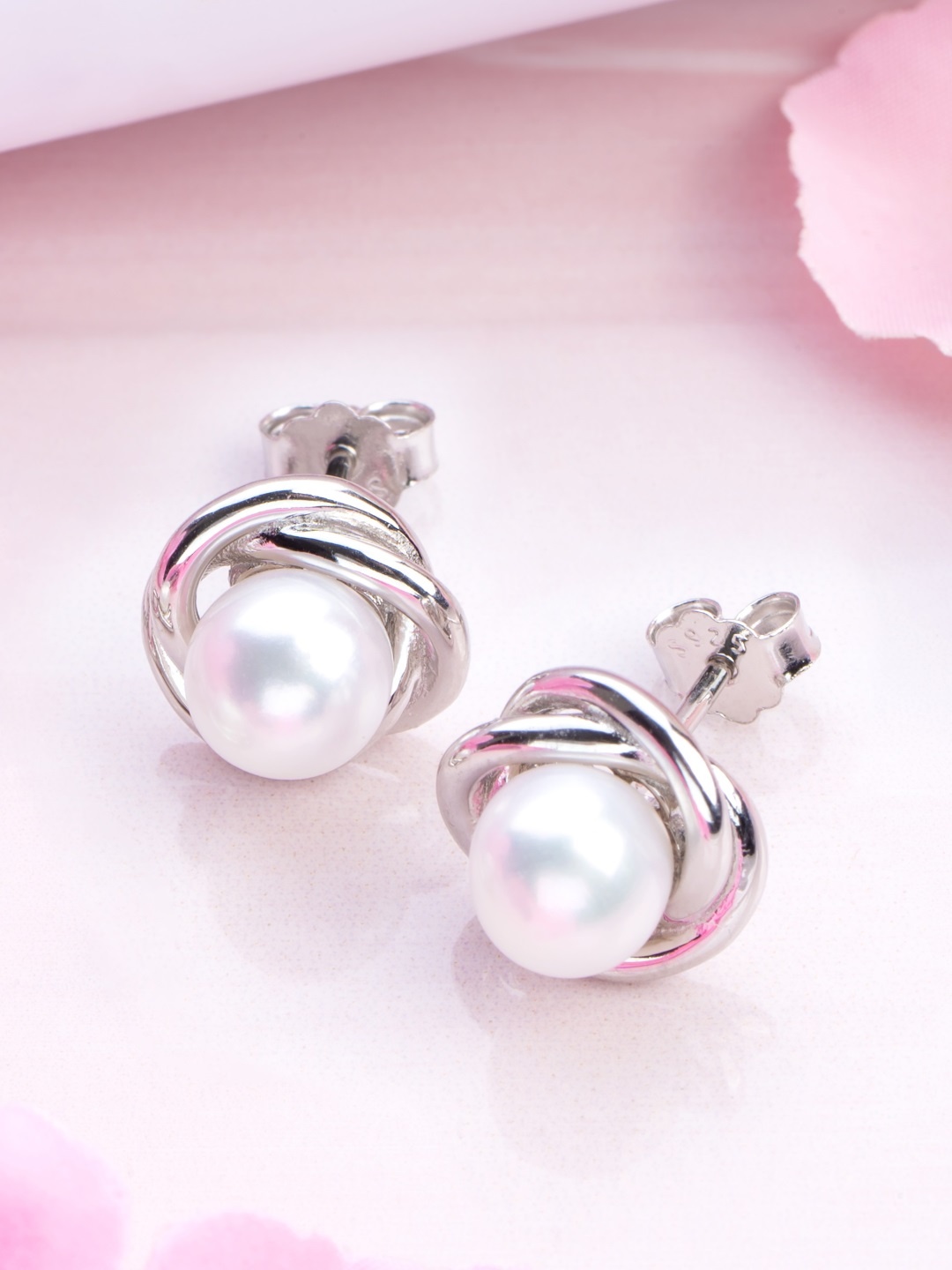 

Zavya 925 Pure Sterling Silver Rhodium-Plated Pearl Circular Studs
