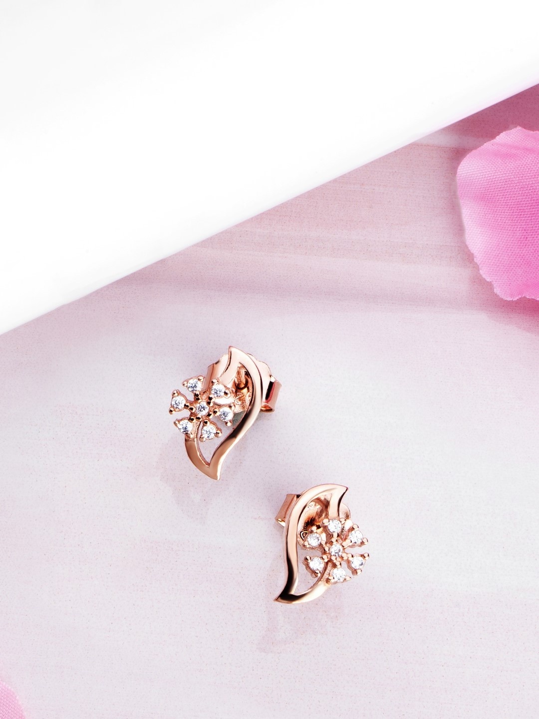 

Zavya 925 Pure Sterling Silver Rose Gold-Plated CZ Floral Studs