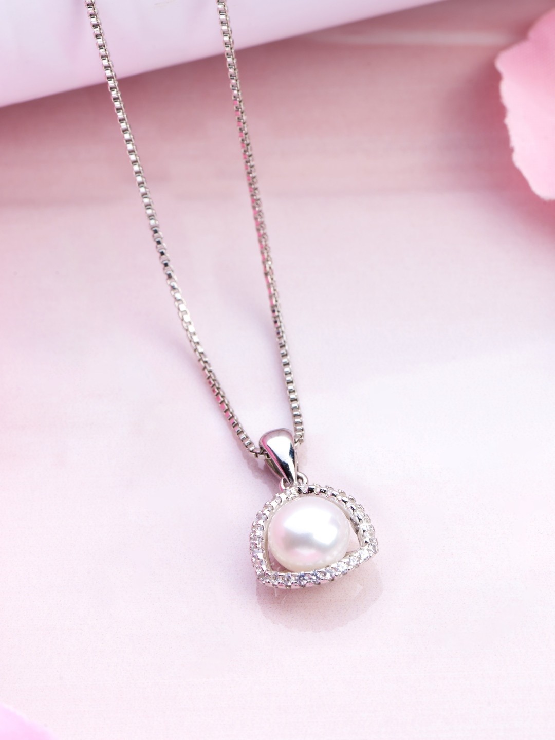 

Zavya 925 Pure Sterling Silver Rhodium-Plated Contemporary Pearl Pendant with Chain