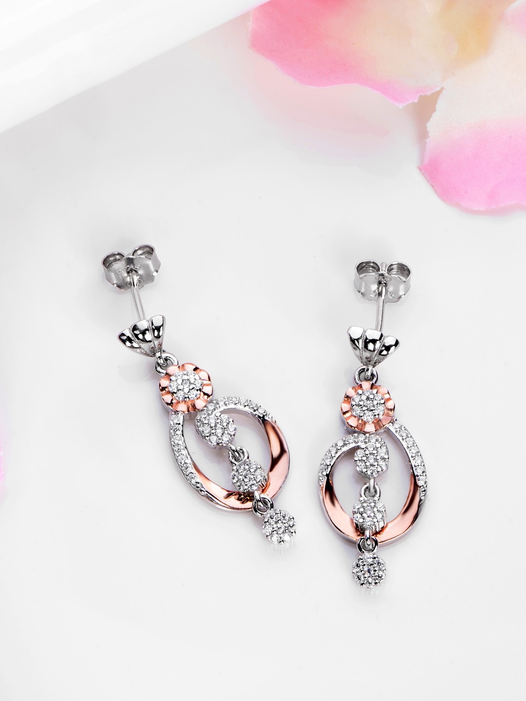 

Zavya 925 Pure Sterling Silver Rhodium-Plated CZ Contemporary Drop Earrings, Multi