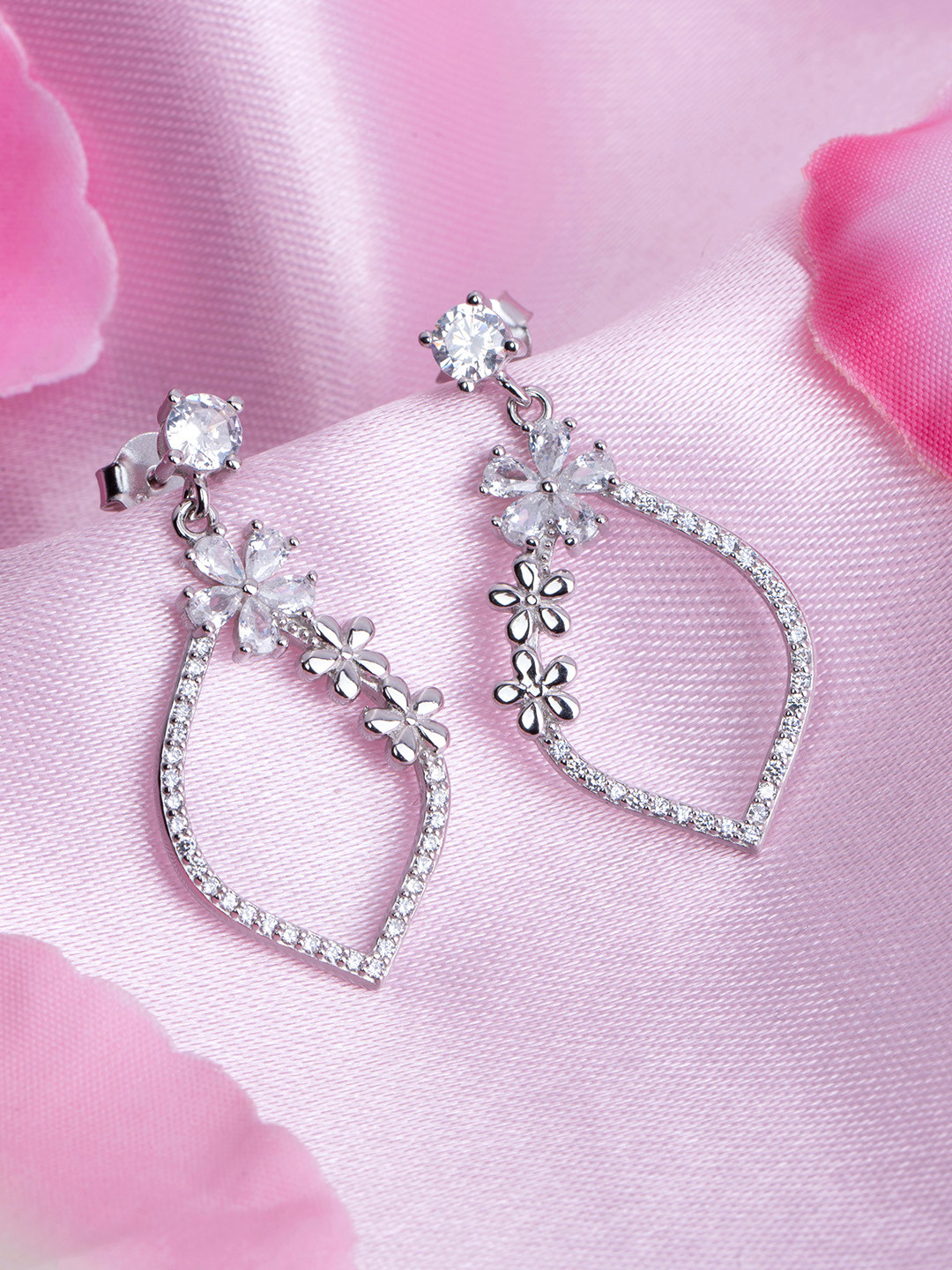 

Zavya 925 Pure Sterling Silver Rhodium-Plated CZ Contemporary Drop Earrings