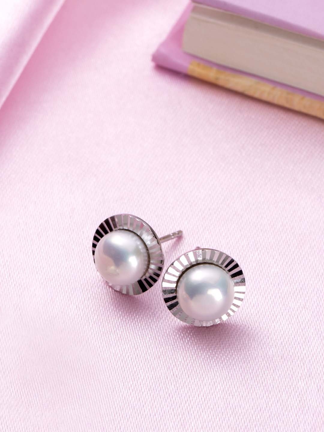 

Zavya 925 Pure Sterling Silver Rhodium-Plated Pearl Circular Studs