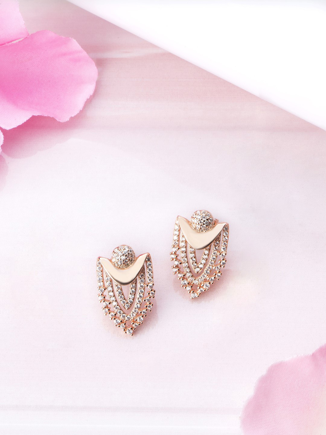 

Zavya 925 Pure Sterling Silver Rose Gold-Plated CZ Contemporary Drop Earrings