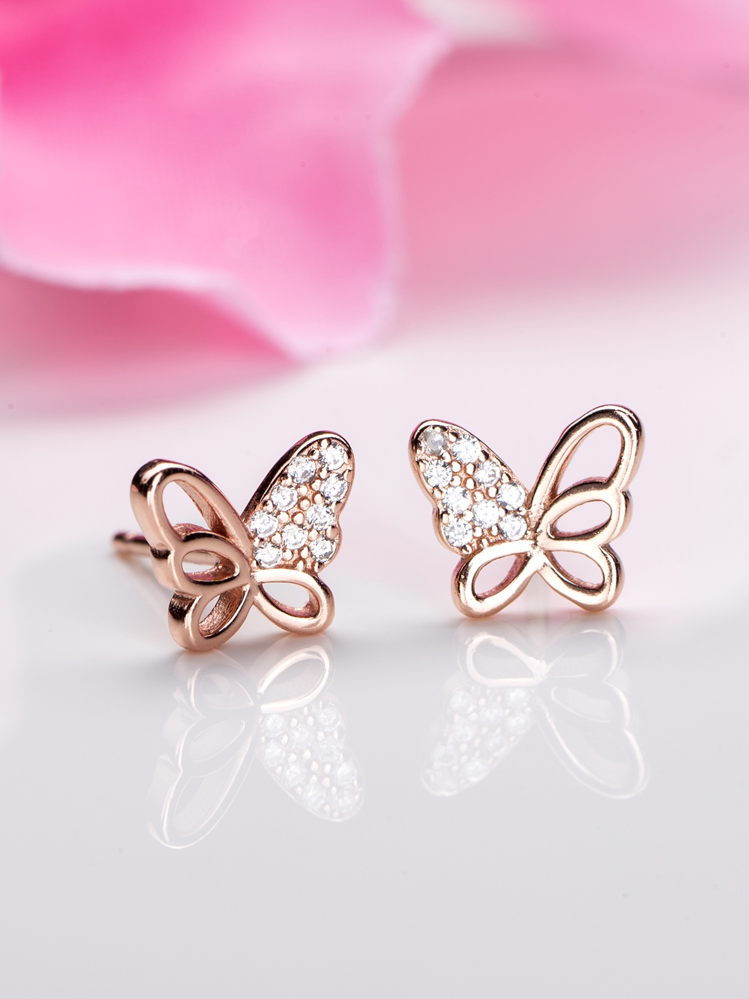 

Zavya 925 Pure Sterling Silver Rose Gold-Plated CZ Butterfly Shaped Studs