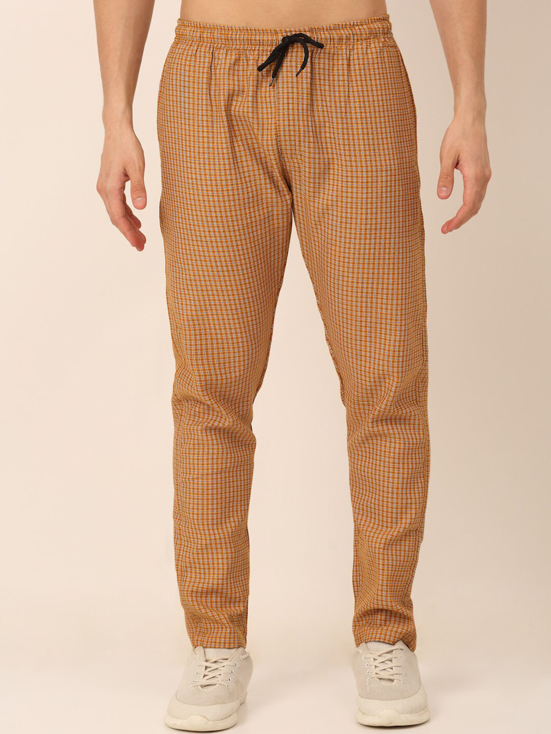 

JAINISH Men Checked Pure Cotton Track Pant, Mustard