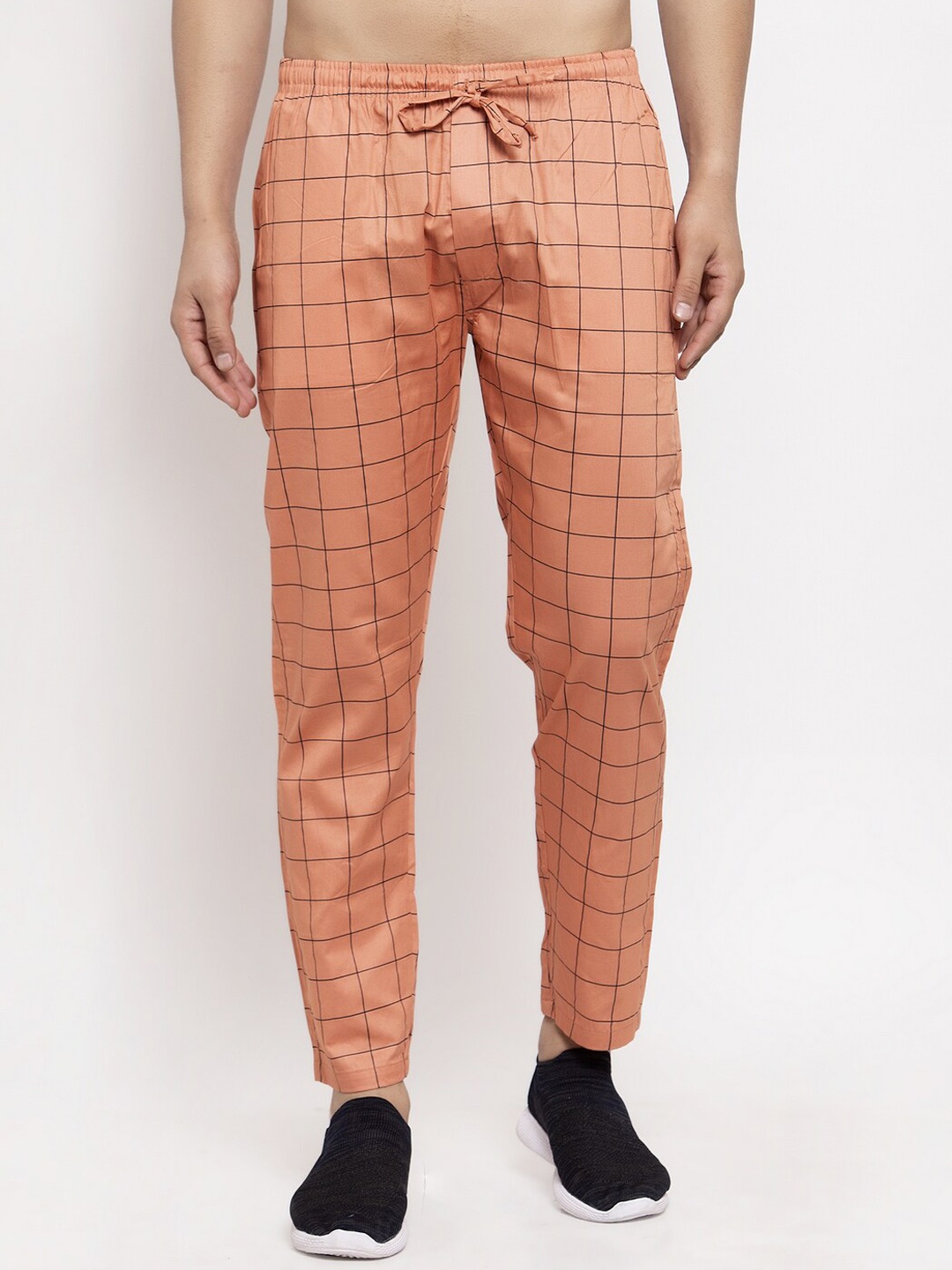 

JAINISH Men Checked Pure Cotton Track Pant, Orange