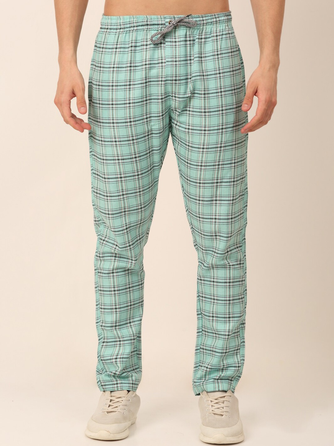 

JAINISH Men Mid Rise Checked Pure Cotton Track Pant, Green