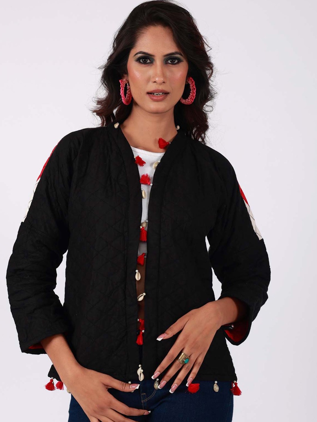 

Zanaash Colourblocked Organic Cotton Quilted Jacket, Black