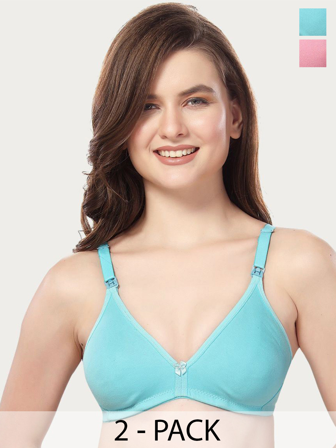 

Fabme Pack Of 2 Medium Coverage Non-Padded Cotton Maternity Bra With All Day Comfort, Blue