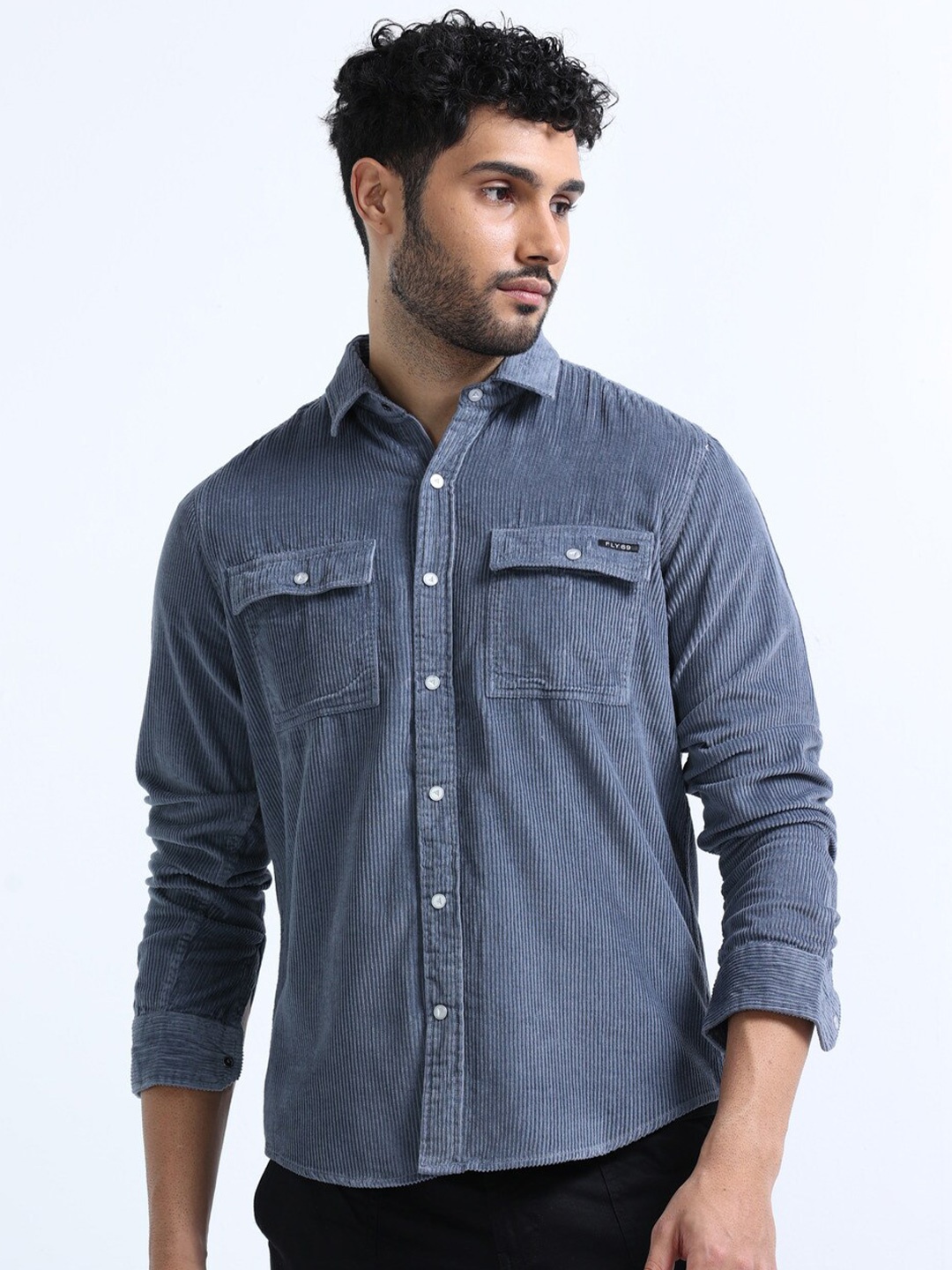 

FLY 69 Premium Slim Fit Corduroy Shirt, Grey