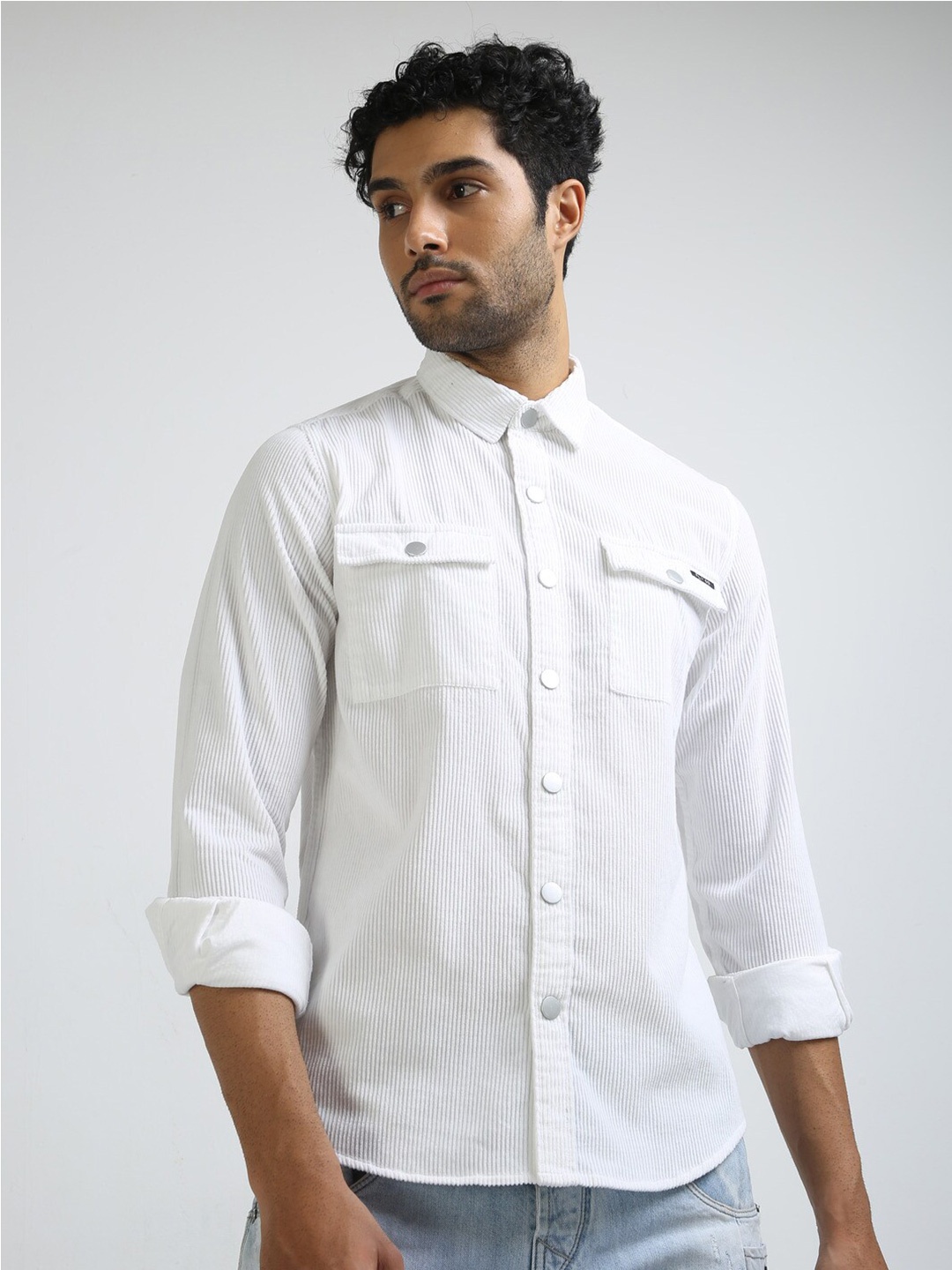 

FLY 69 Premium Slim Fit Corduroy Shirt, White