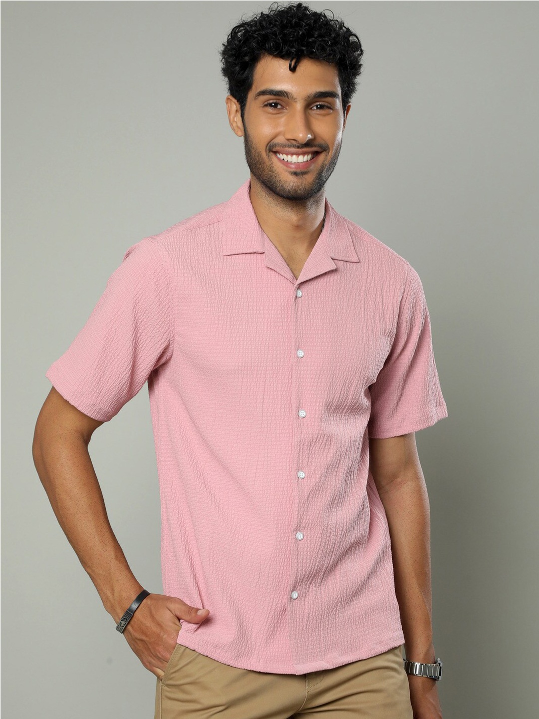 

FLY 69 Premium Cuban Collar Boxy Shirt, Pink