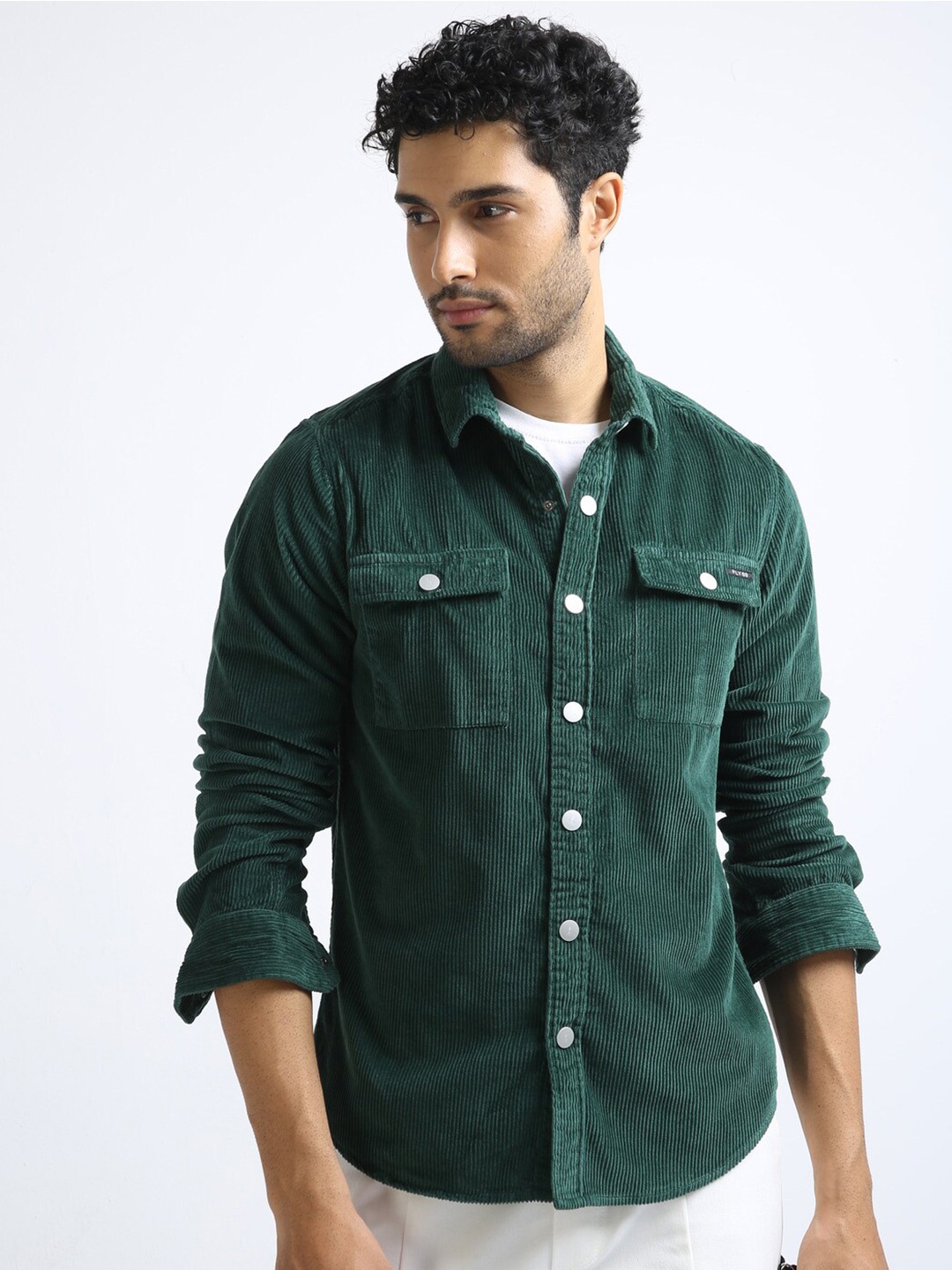 

FLY 69 Corduroy Premium Slim Fit Casual Shirt, Green