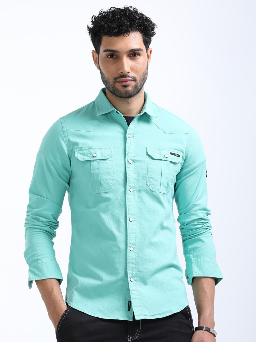 

FLY 69 Premium Slim Fit Cotton Shirt, Green