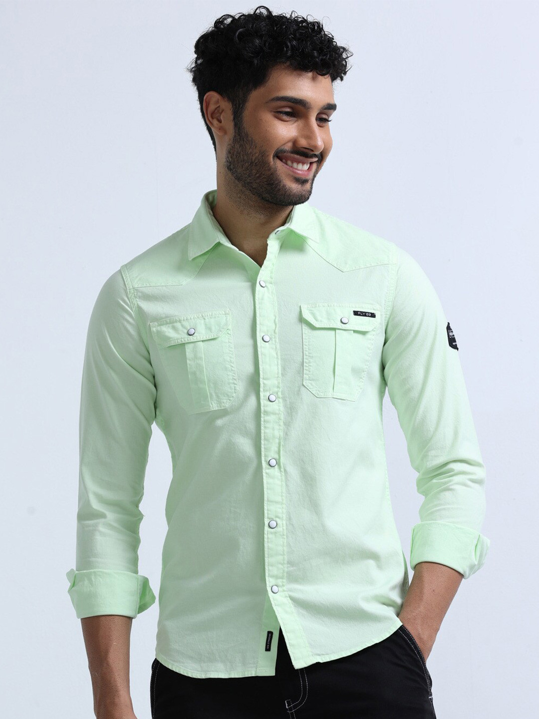 

FLY 69 Premium Slim Fit Pure Cotton Casual Shirt, Green