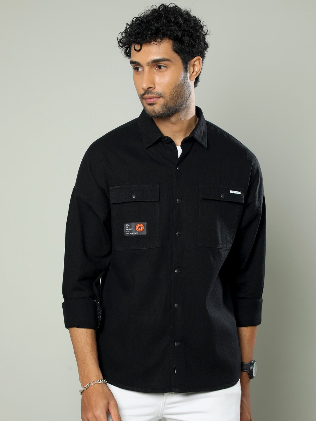 

FLY 69 Premium Slim Fit Pure Cotton Casual Shirt, Black