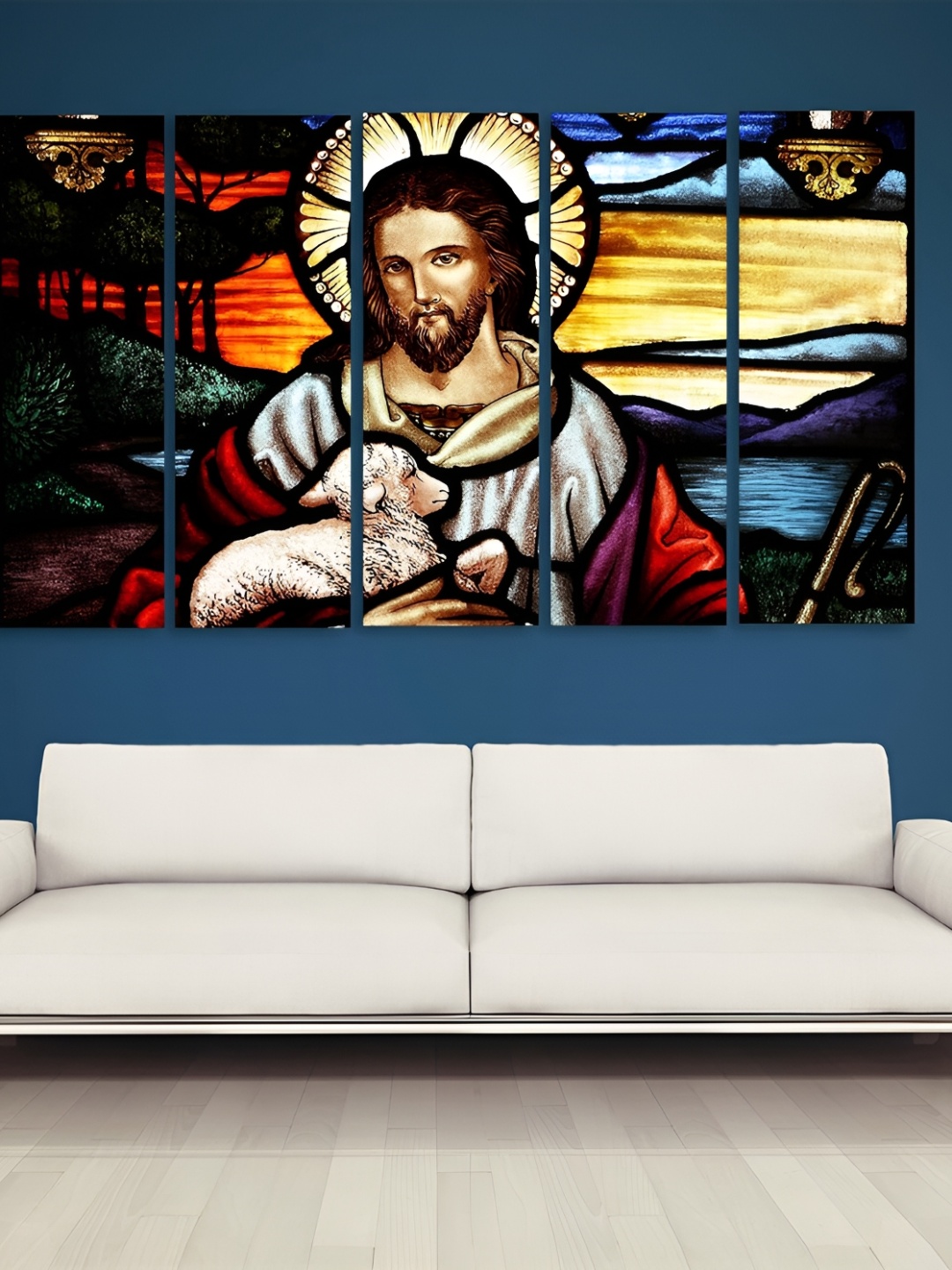 

Casperme Beige & Orange 5 Pieces Wooden Jesus Painting Wall Arts