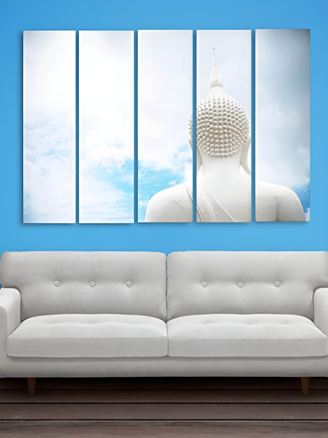 

Casperme White & Blue 5 Pieces Buddha Wooden Painting Wall Art