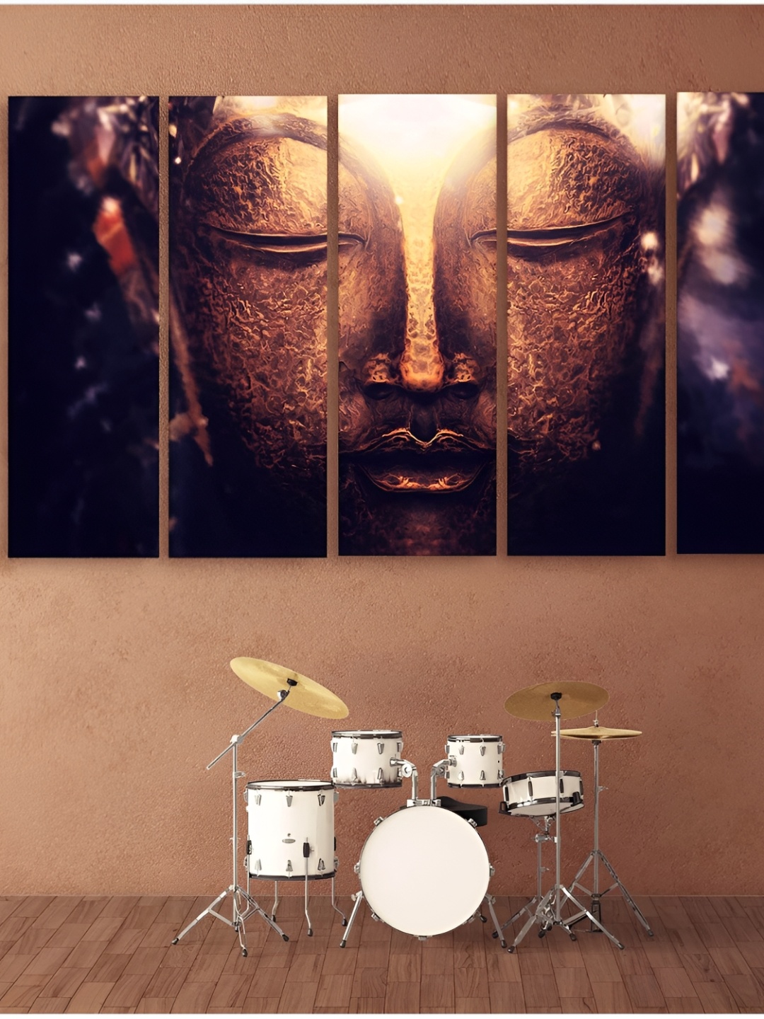

Casperme Brown & black 5 Pieces Wooden Buddha Paintings Wall Arts