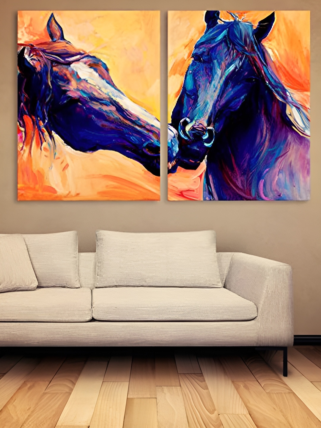 

Casperme Blue & Orange Wooden Horse Paintings Wall Arts